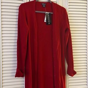 Willi Smith Crimson Ribbed Longline Open-Front Dress